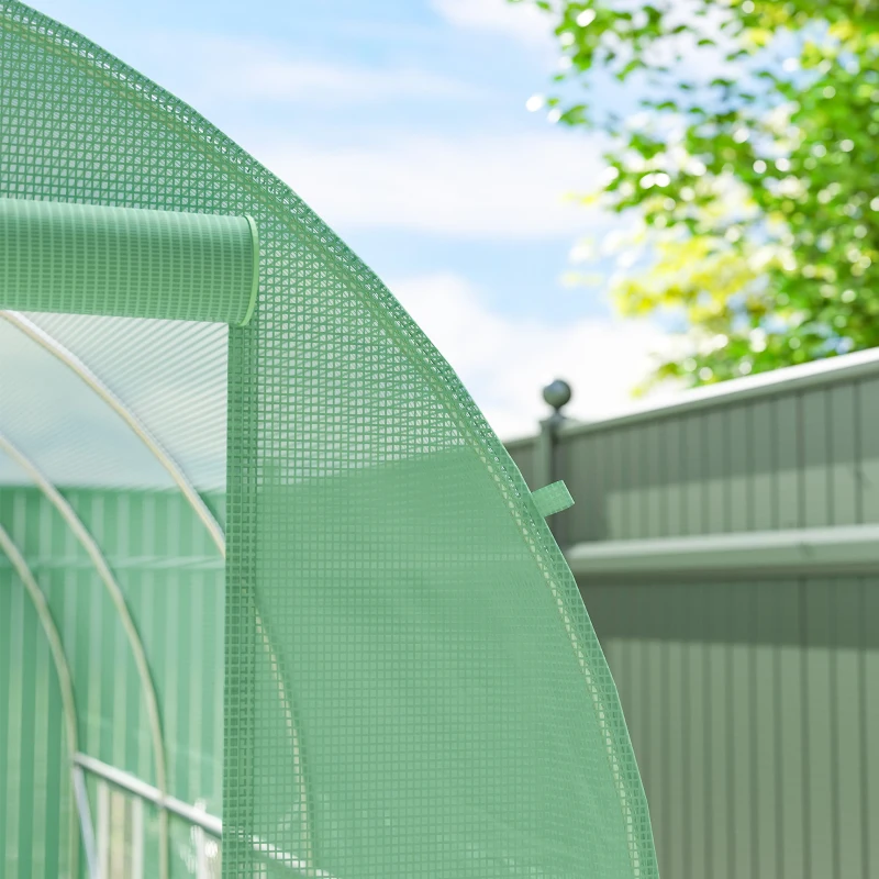 Outsunny 3.5 x 2m Walk-In Polytunnel Greenhouse with Roll-Up Door and 6 Windows, Garden Plant Shelter, Steel Frame, PE Cover, Green