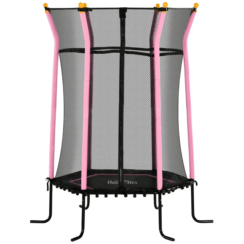 HOMCOM 5.2FT / 63 Inch Kids Trampoline With Enclosure Net Mini Indoor Outdoor Trampolines for Child Age 3-10 Years Pink