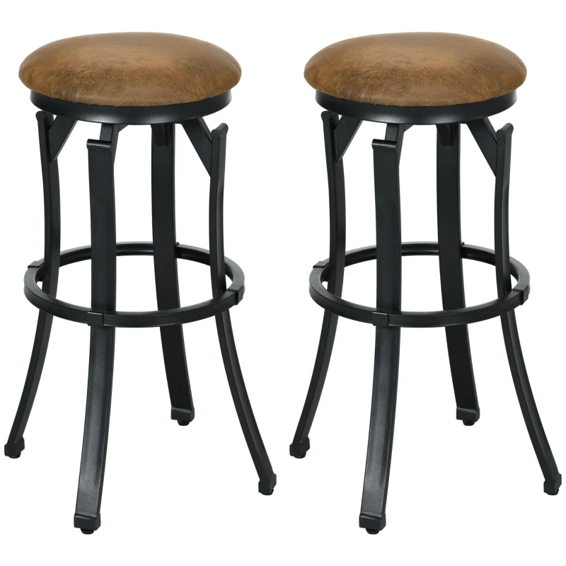 HOMCOM Bar Stools, Set of 2, Microfiber Cloth Breakfast Bar Chairs with Footrest, Vintage Kitchen Stools with Powder-coated Steel Legs for Dining Area and Home Bar, Brown