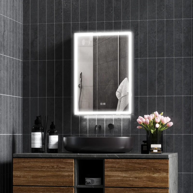 HOMCOM LED Spiegelkast voor Badkamer, 50 x 70 cm, Dimbaar, Anti-Beslag, Zwart