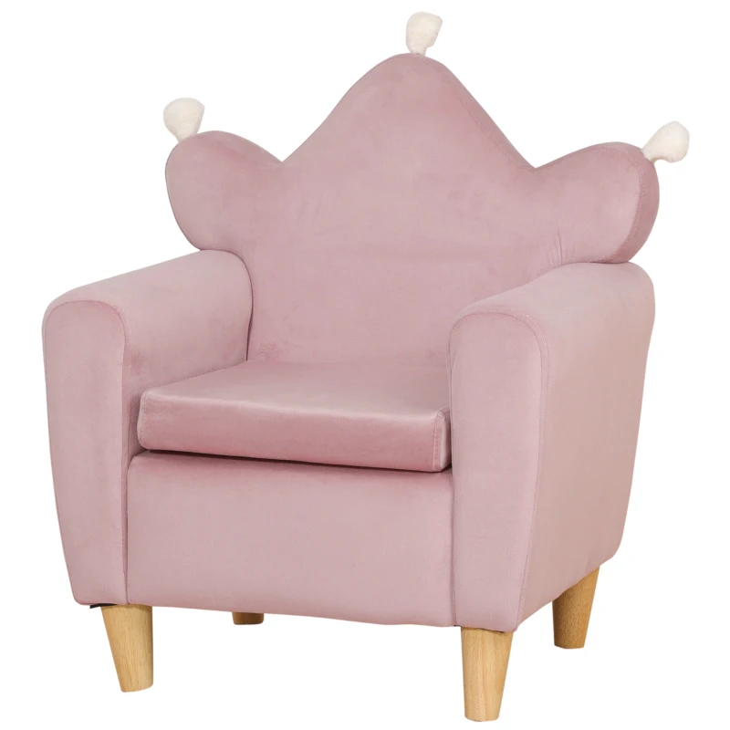 HOMCOM Fauteuil pour Enfants en Tissu Effet Velours Rose avec Dossier en Forme de Couronne, 50,2x41,9x57,8 cm
