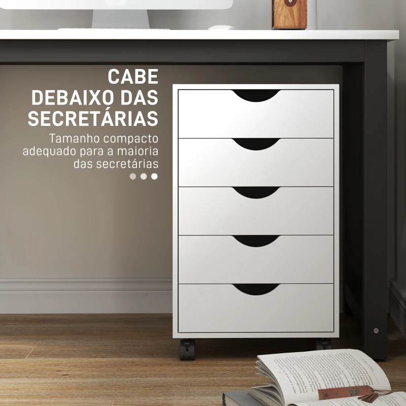 HOMCOM Bloco de Gavetas com Rodas Bloco de Gavetas para Escritório com 5 Gavetas  40x40x67 cm Branco