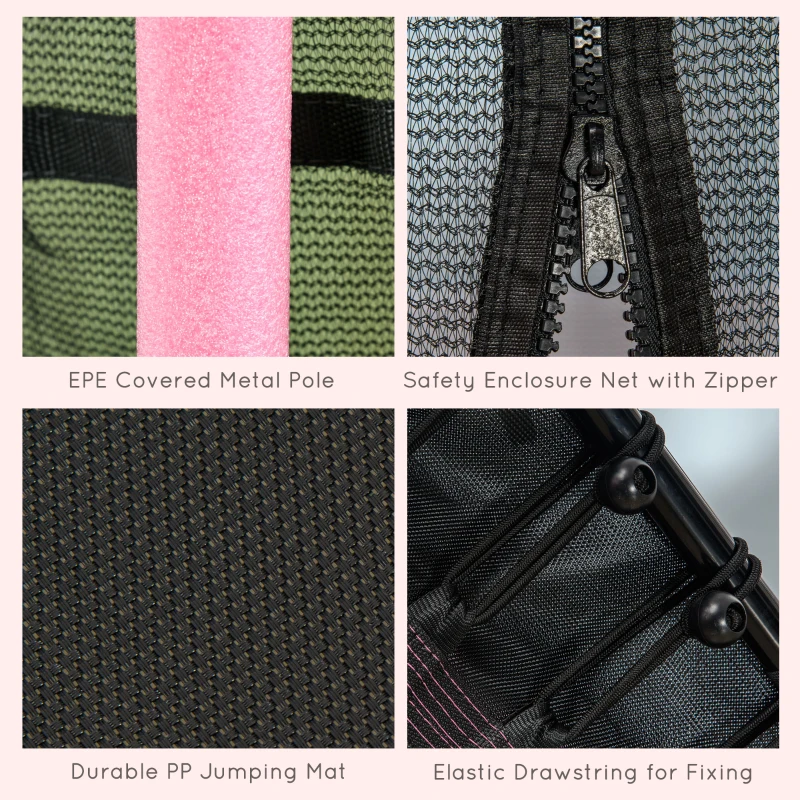 HOMCOM 5.2FT / 63 Inch Kids Trampoline With Enclosure Net Mini Indoor Trampolines for Child Age 3-6 Years Pink