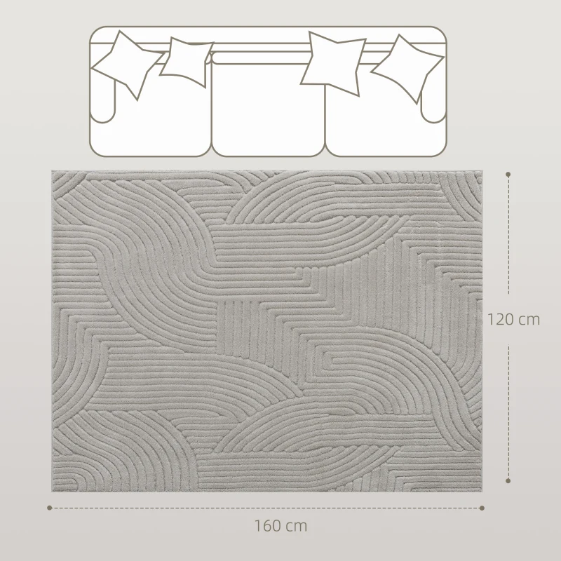 HOMCOM Teppich Wohnzimmer 160x120 cm Kurzflor Modernes Design Rutschfeste Unterseite Maschinengewebt Grau