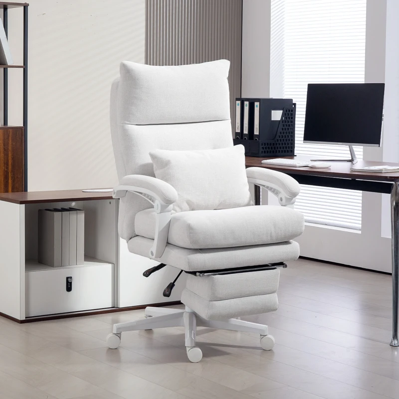 HOMCOM Draaistoel, Linnenlook, Hoogteverstelbaar, 160 Graden Kantelbaar, Voetsteun, Crèmewit(m-10)