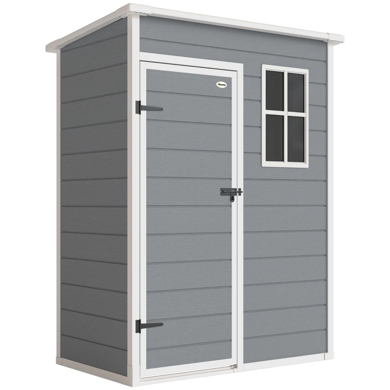 Outsunny Gerätehaus Kunststoff 1,14m² 151 x 92 x 193cm Geräteschuppen mit Pultdach Boden Fenster Grau