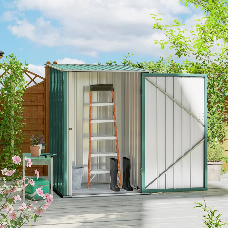 Outsunny Casetta da Giardino Porta Attrezzi in Acciaio Galvanizzato e Porta, 100x103x160cm, Verde