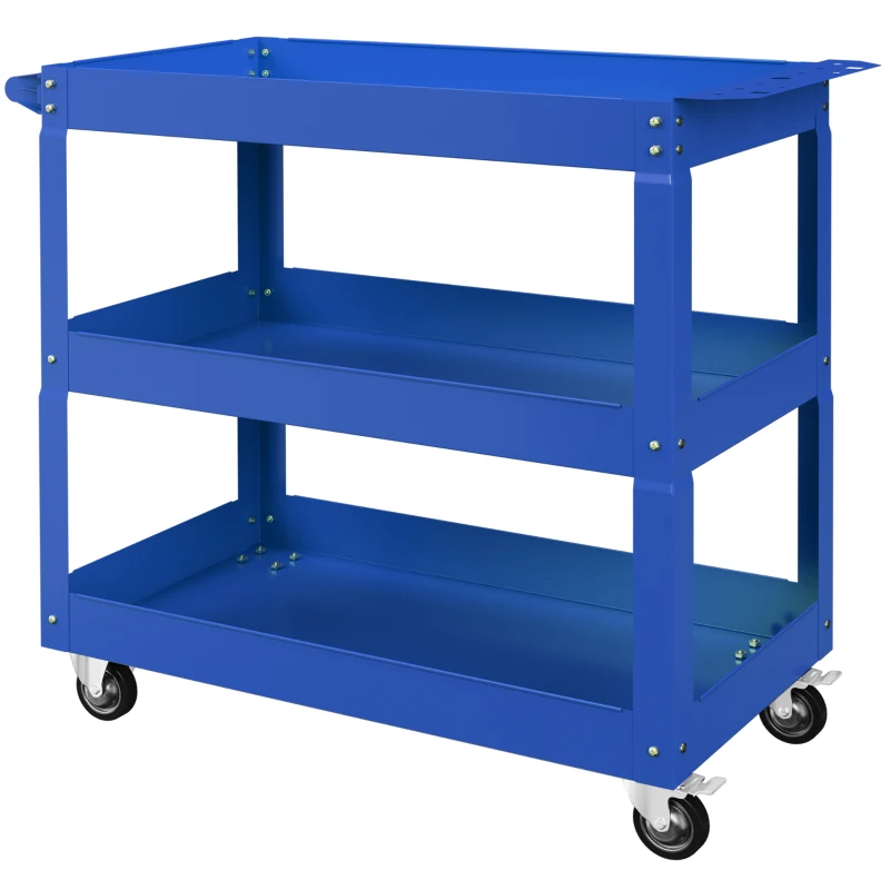 DURHAND Chariot desserte d'atelier acier 3 plateaux sur roulettes avec poignée charge max. 150 kg 83 x 35,3 x 76 cm acier bleu