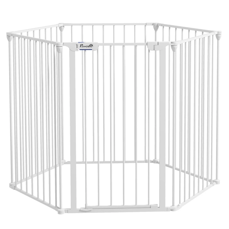 PawHut Tarc pentru Caini, Tarc Pliabil pentru Caini, Curte Metalica pentru Iepuri, Gard pentru Cusca de Animale de Companie cu Usa pentru Interior si Exterior, 90H x 123L x 102l cm, alb