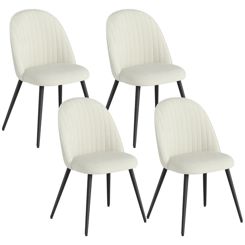 HOMCOM Pack de 4 Sillas de Comedor Modernas Sillas de Cocina Tapizada en Terciopelo con Respaldo Bajo 50x52x83 cm Crema