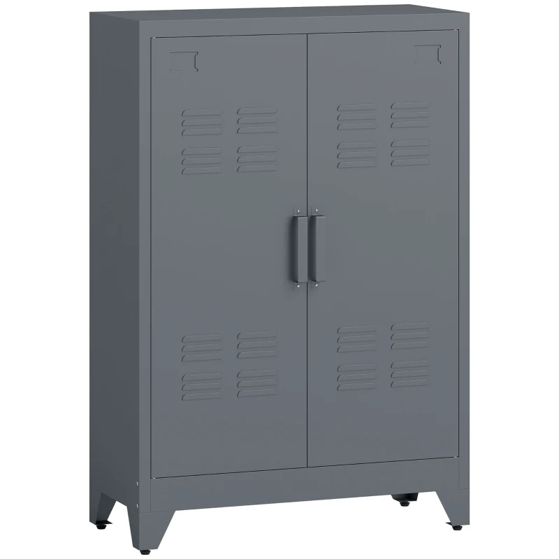 HOMCOM Aktenschrank mit Lamellentüren, Lagerschrank, Metallschrank mit 2 verstellbaren Einlegeböden, 75 x 33 x 110 cm, Grau