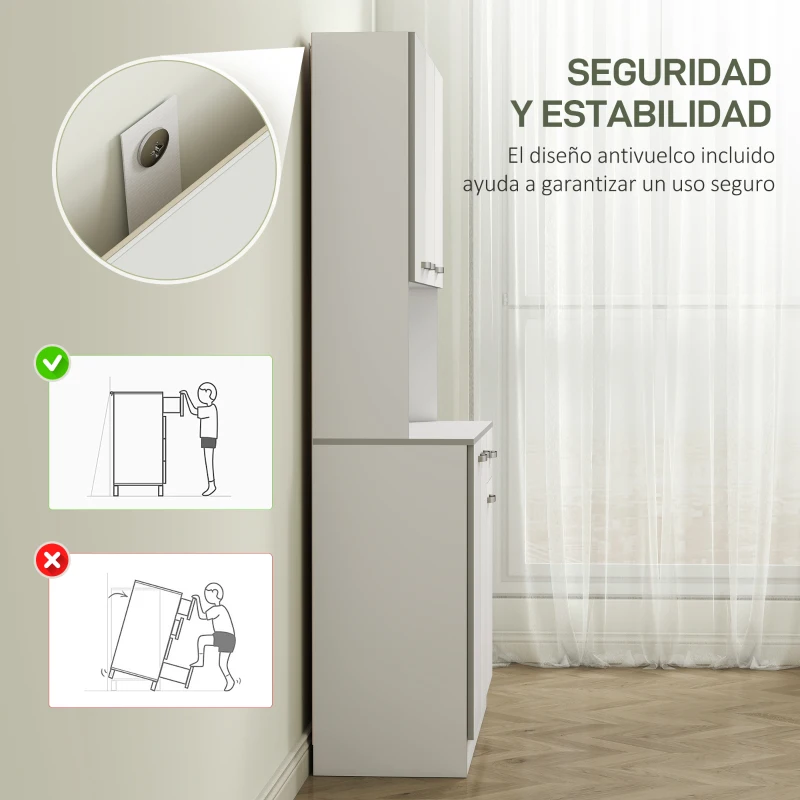 HOMCOM Alacena de Cocina Aparador de Comedor con 1 Cajón 6 Puertas y Estantes Ajustable Estilo Moderno 101x39x180 cm Blanco(m-7)