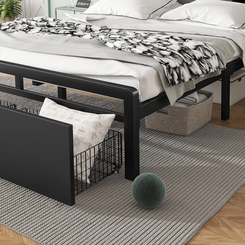 Metal Bed with LED Lights and Charging Ports, Bed Frame with Wheeled Drawers, Padded Storage, 209L x 137.5W x 100H cm, Black