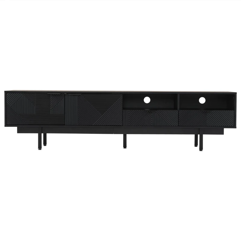 Modern Bohemian TV Cabinet with Sturdy and Durable Construction, Geometric Lines TV Stand for Living Room, 200L x 40W x 51H cm, Black