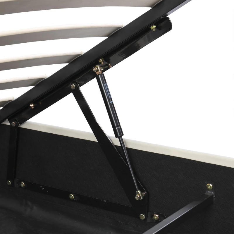 Upholstered Double Bed with Hydraulic Storage and Headboard, Full-Size Bed Ideal for Storing Bedding, 210L x 159W x 90H cm, Beige