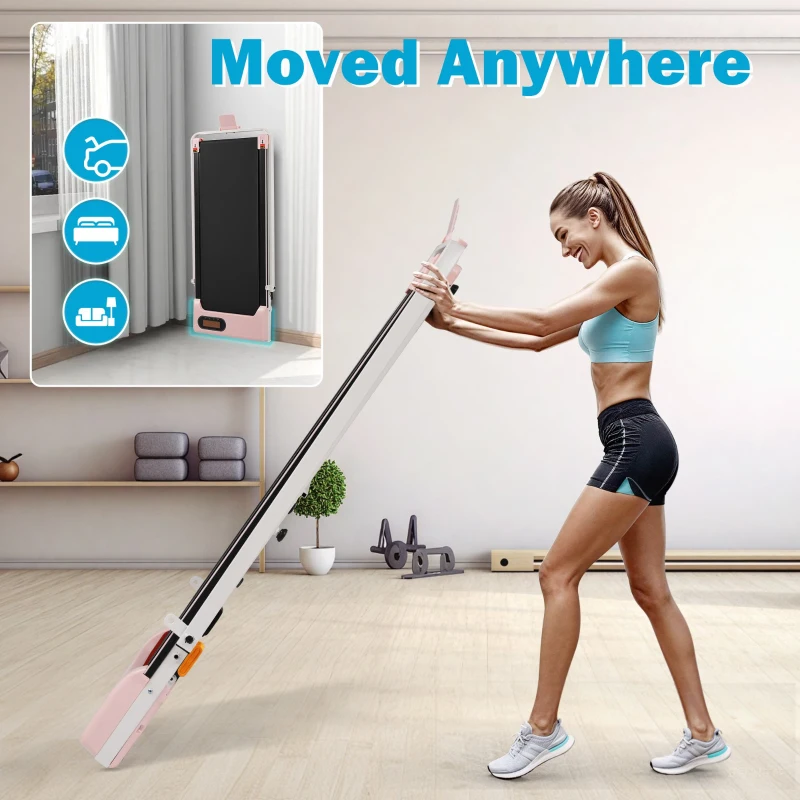 Folding Treadmill with Adjustable Incline, LED Display & Remote Control, Space-Saving Treadmill for Living Room, 121L x 54.5W x 9.5H cm, Pink