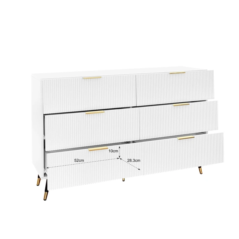 Elegant Sideboard with Modern Design, Chest of Drawers and Storage Space, Cabinet for Space-Saving Room, 120L x 40W x 77H cm, White+Gold