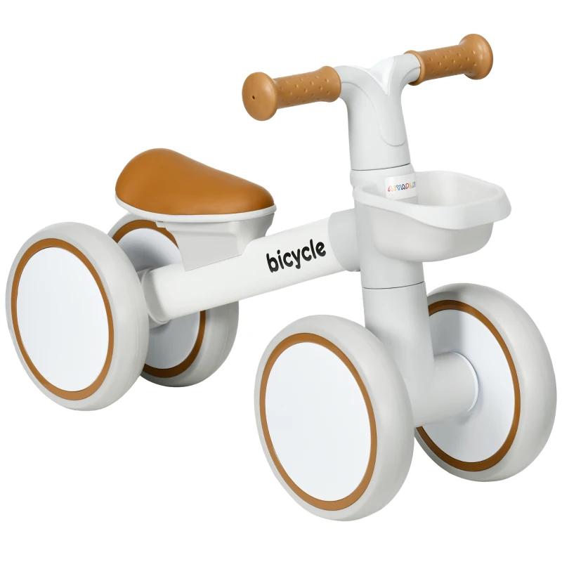 AIYAPLAY Bicicletta per Bambini con 4 ruote, sella regolabile e manubrio ergonomico in lega alluminio e PP, Marrone e Bianco