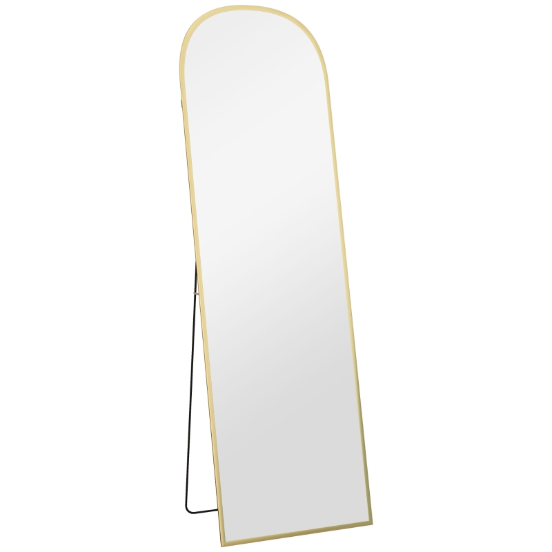 HOMCOM Miroir sur Pied et Mural Moderne en Alliage d'Aluminium avec Support Pliant, 50x170cm, Or