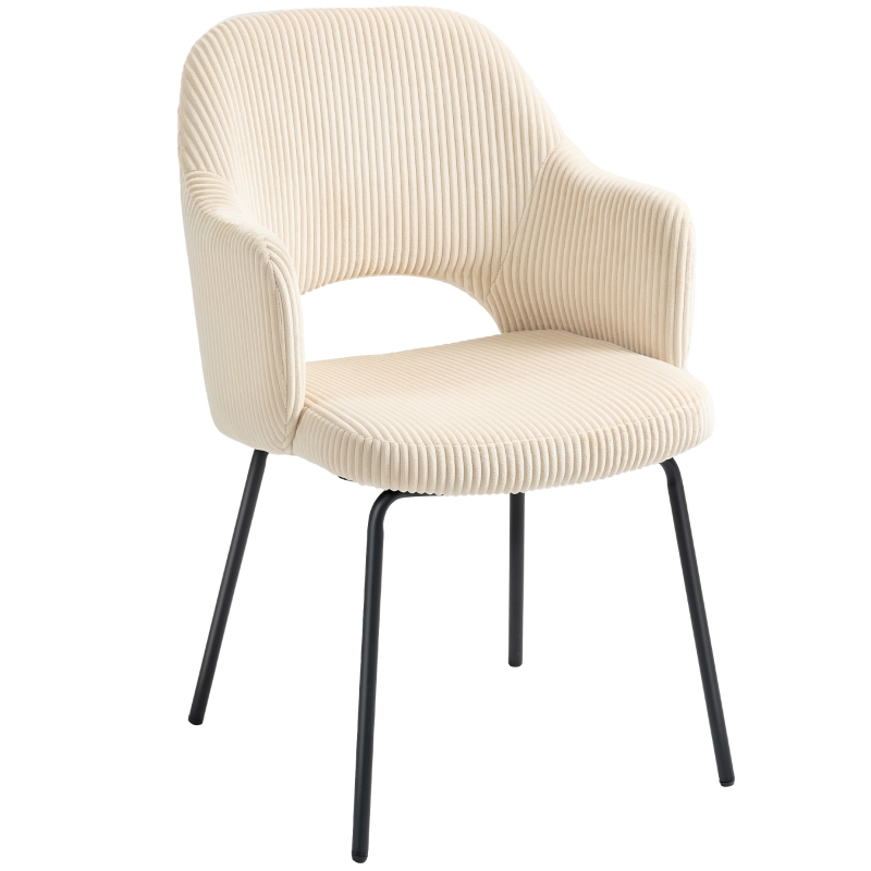 HOMCOM Esszimmerstuhl, Cordbezug, Schalenform, Metallbeine, Fußpolster, Beige