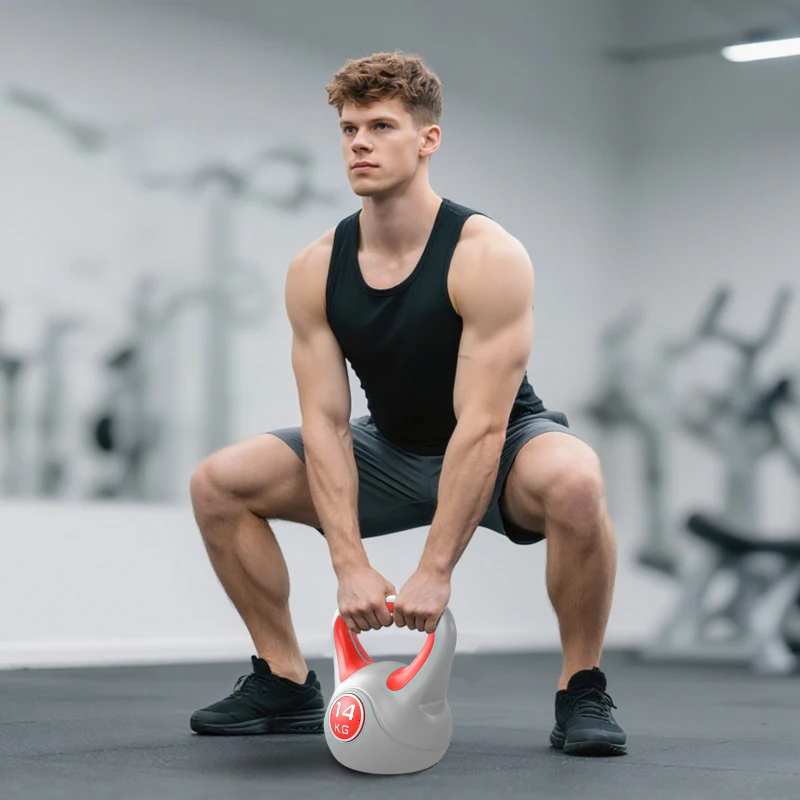 SPORTNOW Kettlebell 14 kg Peso Russo com Revestimento de PU e Enchimento de Areia para Treinamento 26x18x32 cm Vermelho e Cinza