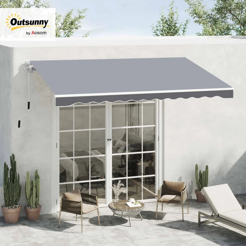 Outsunny Manual Retractable Patio Awning Shelter UV Protection, 2.5mx2m
