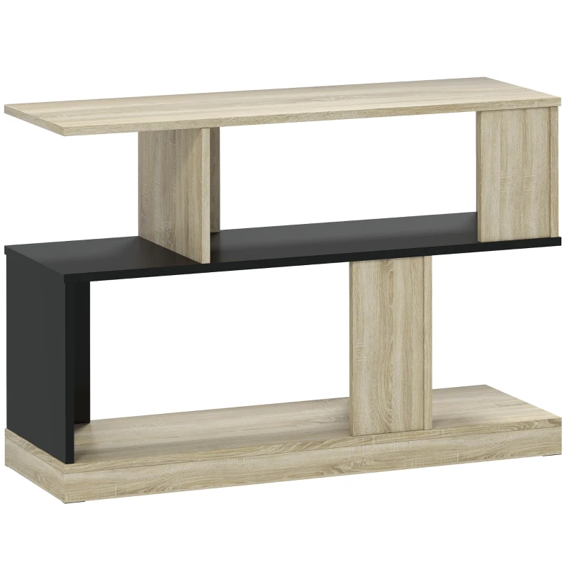 HOMCOM Mesa de Centro en forma de S, mesa auxiliar de 3 niveles con estantes de almacenamiento, 90 x 30 x 61 cm, efecto madera natural y negro