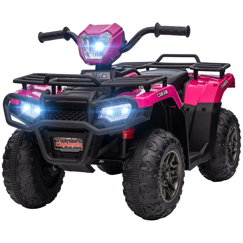 HOMCOM Quad eléctrico para niños 12V, coche eléctrico para niños, motor doble, luces y música, 88x45x50cm, rosa