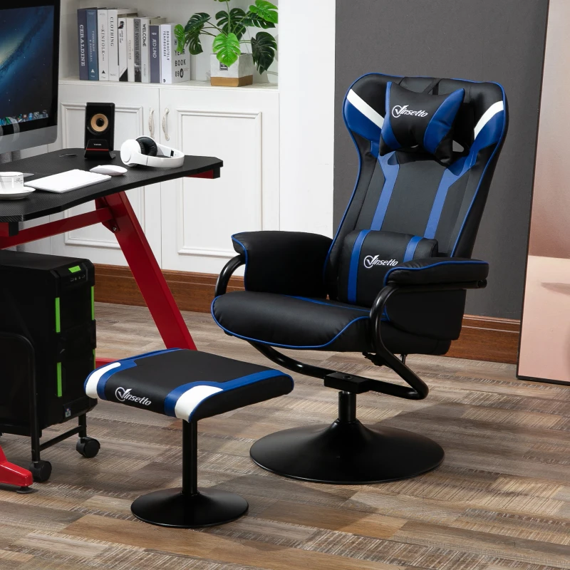 Vinsetto Gaming Recliner Ergonomic Chair w/ footstool - black/blue