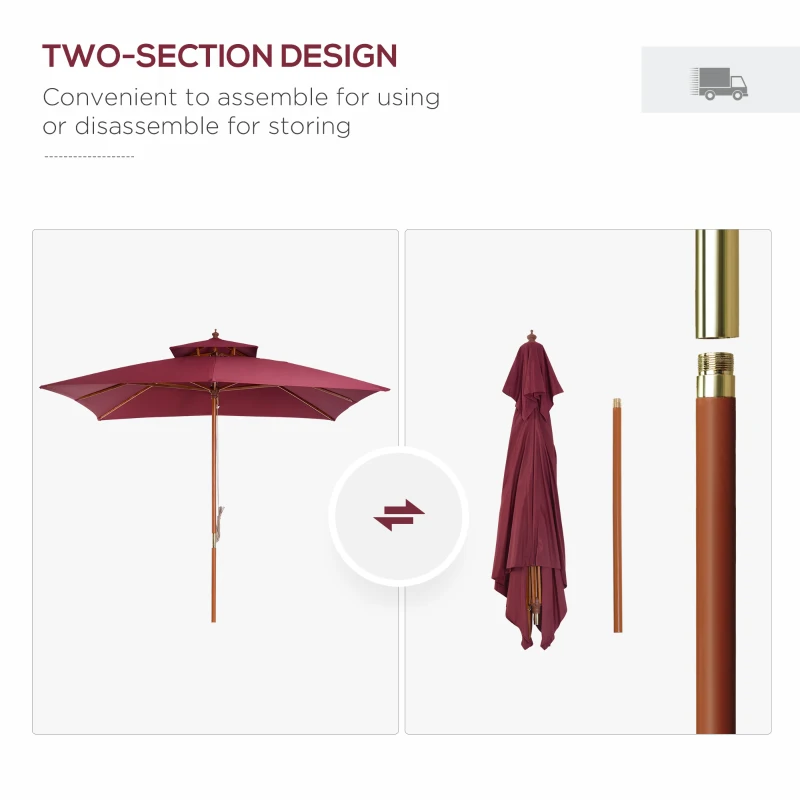Outsunny 3 m 2 Tier Umbrella Parasol-Wine Red
