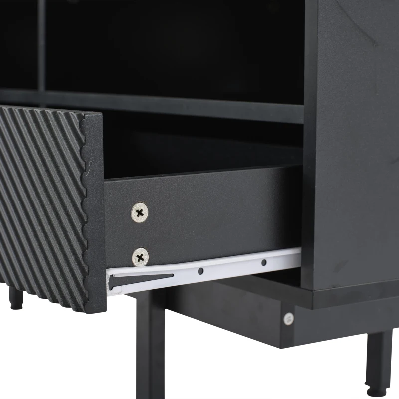 Modern Bohemian TV Cabinet with Sturdy and Durable Construction, Geometric Lines TV Stand for Living Room, 200L x 40W x 51H cm, Black