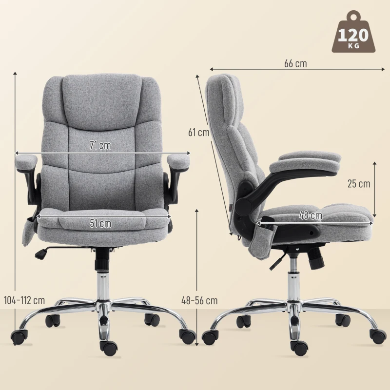 HOMCOM Chaise de Bureau Massante à 4 Points avec Chauffage et Accoudoirs Pliables, Gris