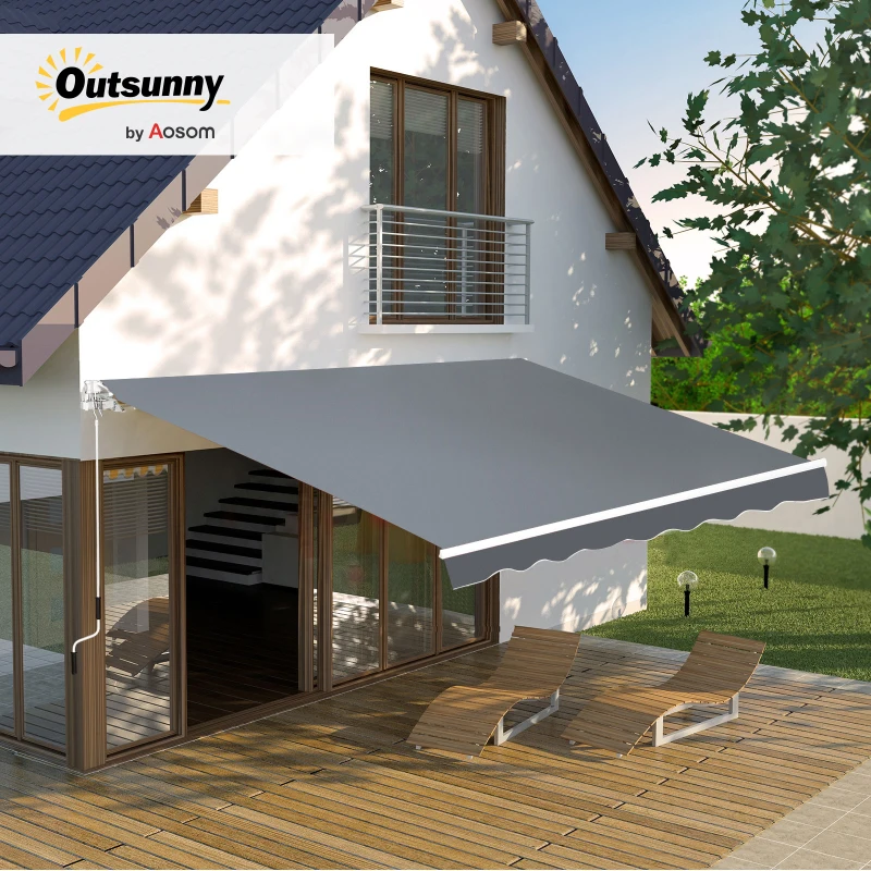 Outsunny Manual Retractable Patio Awning Shelter UV Protection, 2.5mx2m