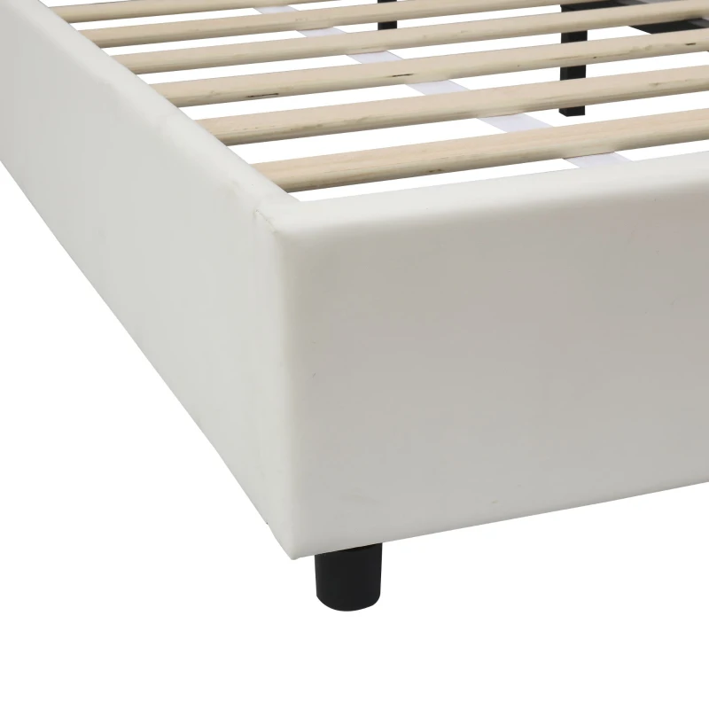 Upholstered Double Bed with Charging Port and Lighting, Headboard with Impact-Resistant Sponge Padding, 209L x 221W x 86.5H cm, Beige
