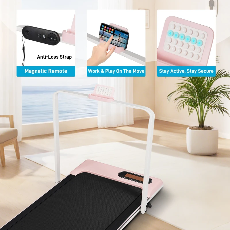 Folding Treadmill with Adjustable Incline, LED Display & Remote Control, Space-Saving Treadmill for Living Room, 121L x 54.5W x 9.5H cm, Pink