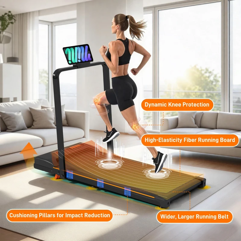 Folding Treadmill with Adjustable Incline, LED Display & Remote Control, Space-Saving Treadmill for Living Room, 121L x 54.5W x 9.5H cm, Black