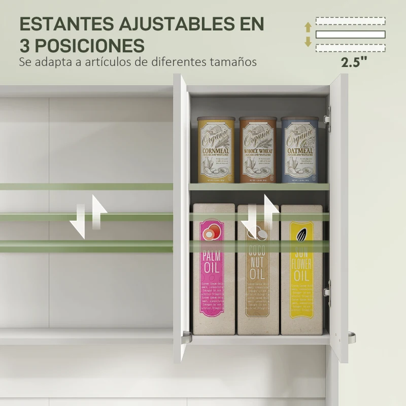 HOMCOM Alacena de Cocina Aparador de Comedor con 1 Cajón 6 Puertas y Estantes Ajustable Estilo Moderno 101x39x180 cm Blanco(m-5)