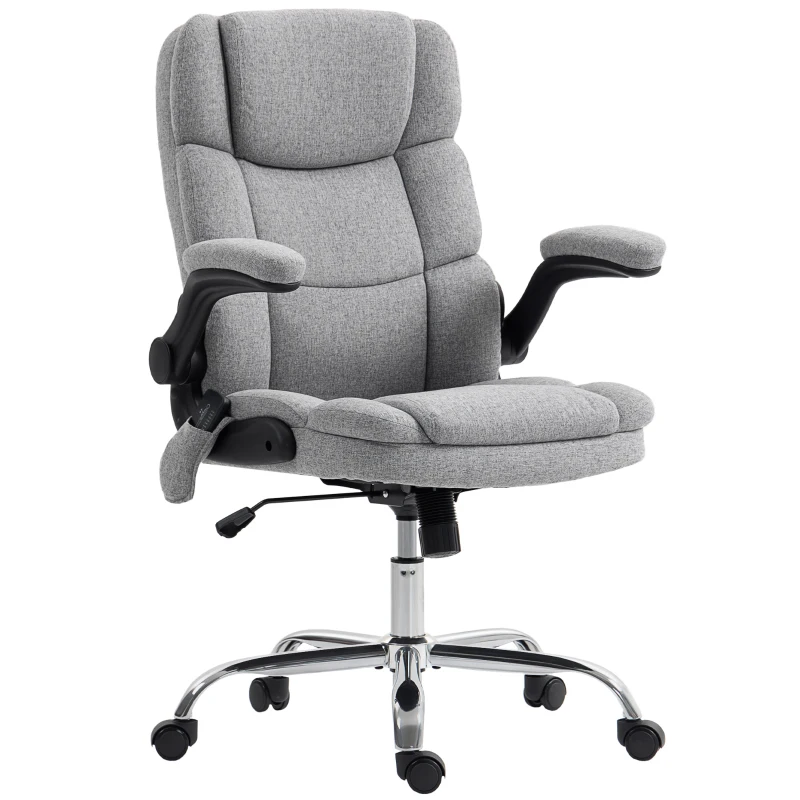 HOMCOM Silla de Oficina Masajeadora a 4 Puntos con Calefacción y Reposabrazos Plegables, Gris