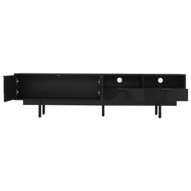 Modern Bohemian TV Cabinet with Sturdy and Durable Construction, Geometric Lines TV Stand for Living Room, 200L x 40W x 51H cm, Black