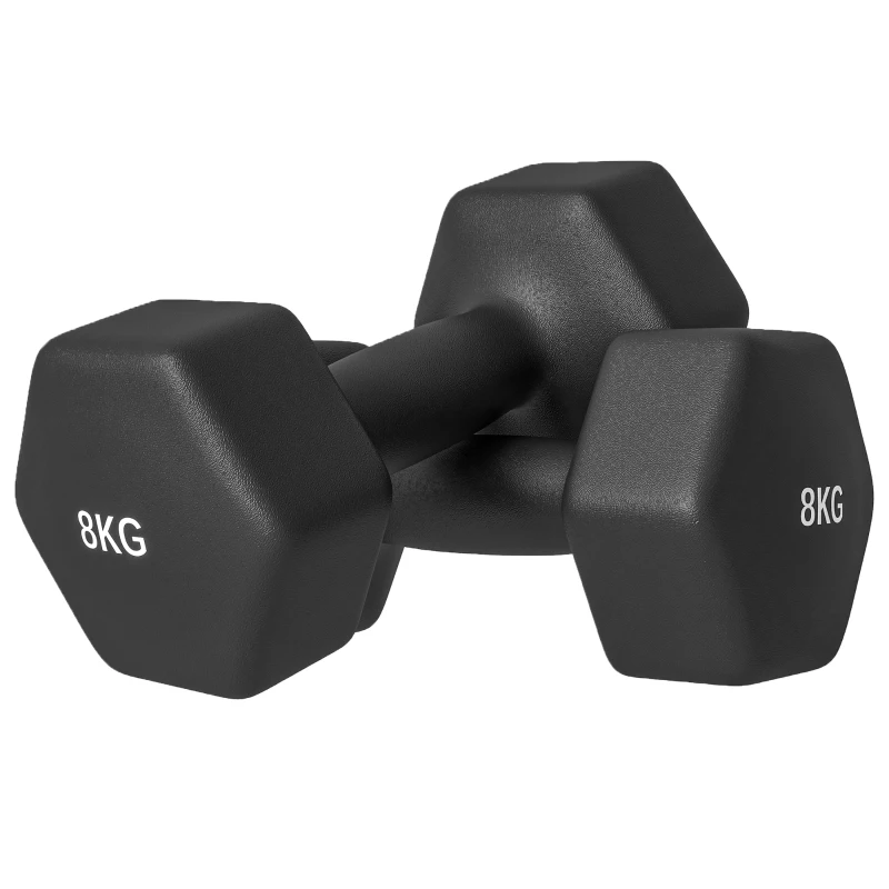 SPORTNOW Set de 2 Greutăți Hexagonale, Gantere cu Prindere Antiderapantă pentru Antrenament de Fitness, 24x11x11 cm, Negru