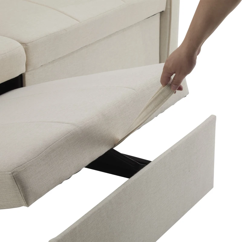 Versatile Sofa Bed with King-Size Independent Pull-Out and Fabric Design, Sleeper Sofa with Cup Holders and Pockets, 207L x 87W x 96H cm, Beige