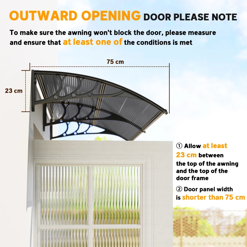 Outsunny Door Canopy Awning Outdoor Window Rain Shelter Cover for Front/Back Door Porch Black 196 x 75cm