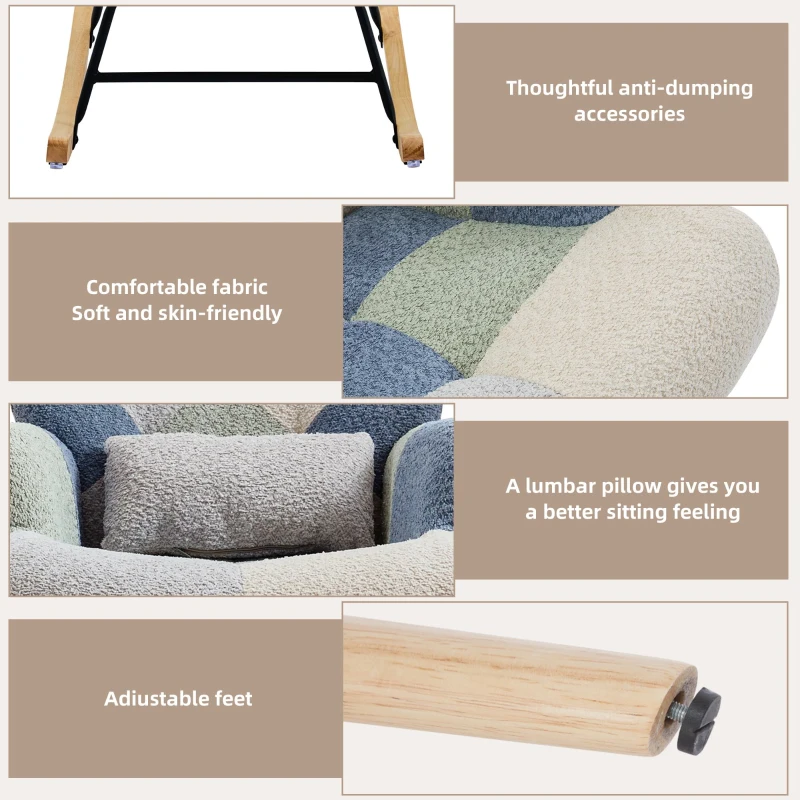 High-Back Rocking Chair with Footstool and Sturdy Design, Rocking Seat for a Soothing Rocking Motion, 68L x 84W x 91H cm, Colorful