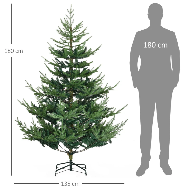 HOMCOM Kunstmatige Kerstboom 180 cm Dennenboom Kunstmatig met 795 Takken, inklapbare Voeten Stalen Frame