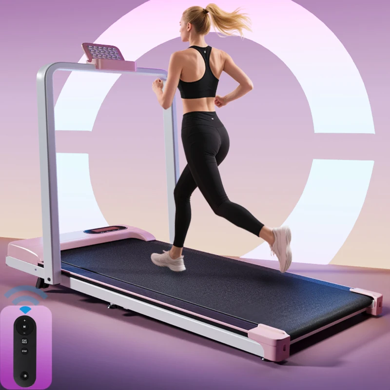 Folding Treadmill with Adjustable Incline, LED Display & Remote Control, Space-Saving Treadmill for Living Room, 121L x 54.5W x 9.5H cm, Pink