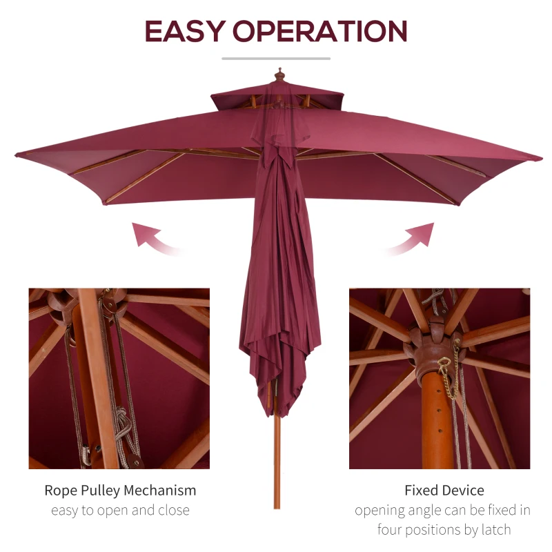 Outsunny 3 m 2 Tier Umbrella Parasol-Wine Red