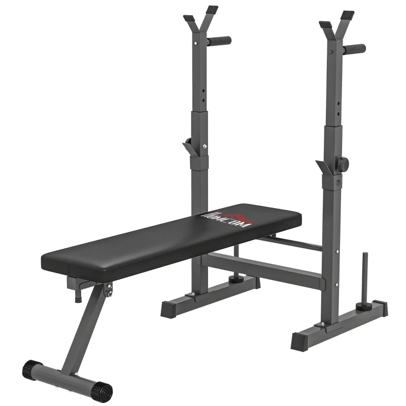 HOMCOM Hantelbank, 8 Positionen, klappbar, Stahlbasis, gepolstert, Kunstleder, 98-122H x 140L x 73B cm, Schwarz/Grau