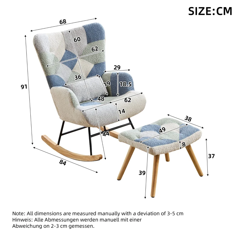 High-Back Rocking Chair with Footstool and Sturdy Design, Rocking Seat for a Soothing Rocking Motion, 68L x 84W x 91H cm, Colorful