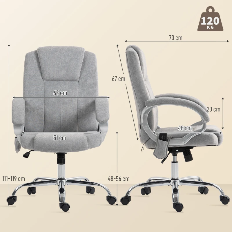HOMCOM Silla de Oficina Masaje a 4 Puntos con Calefacción y Reposapiés Extraíble, Gris
