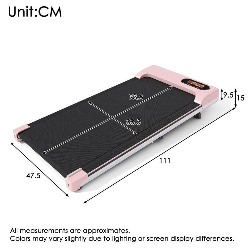 Folding Under Desk Walking Pad Treadmill with Adjustable Incline, Space-Saving Treadmill for Living Room, 111L x 47.5W x 9.5H cm, Pink
